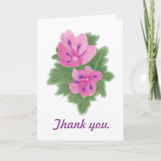 Tarjetas de agradecimiento de geranios rosados y p