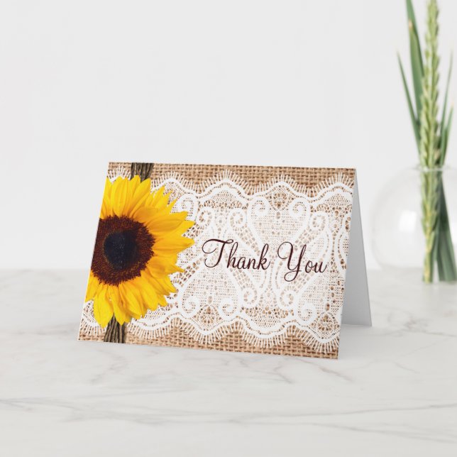 Tarjetas de agradecimiento de girasol con encaje d (Anverso)