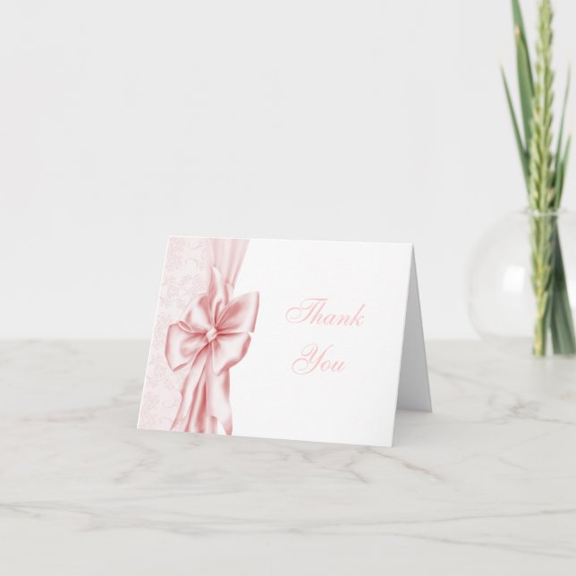 Tarjetas de agradecimiento de lazo rosa damasco ro (Anverso)