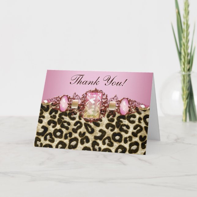 Tarjetas de agradecimiento de leopardo rosa de mod (Anverso)