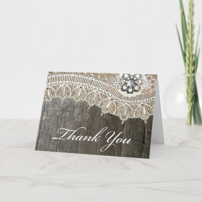 Tarjetas de agradecimiento de madera con encaje rú (Anverso)