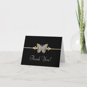 Tarjetas de agradecimiento de mariposa de oro negr