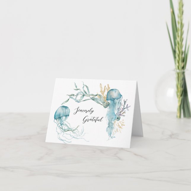Tarjetas de agradecimiento de medusas de acuarela  (Anverso)