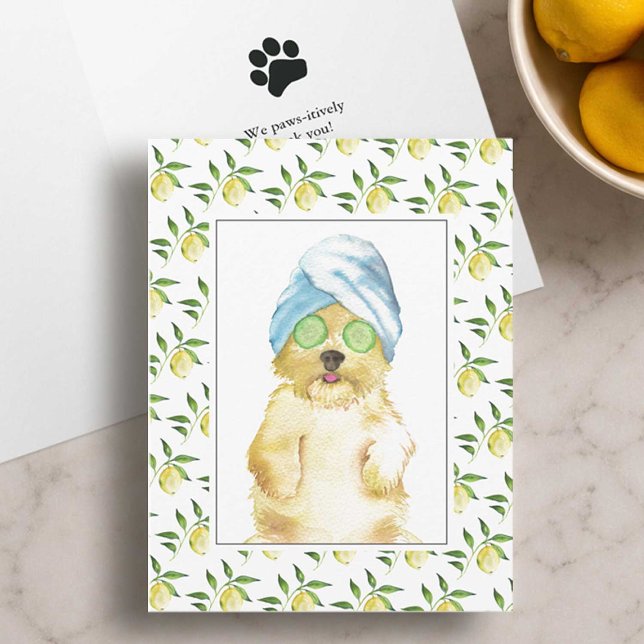 Tarjetas de agradecimiento de Morkie Poo con acuar (Lemon bridal shower theme custom pet portraits morkie poo thank you cards by Victoria Grigaliunas)