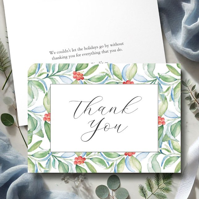 Tarjetas de agradecimiento de Navidad personalizad (folded Christmas thank you cards watercolor botanical art by Victoria Grigaliunas of Do Tell A Belle)