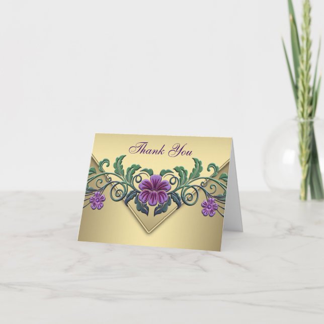 Tarjetas de agradecimiento de oro Petunia Purpura (Anverso)