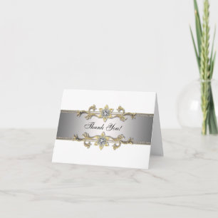 Tarjetas de agradecimiento de oro y plata blanca j