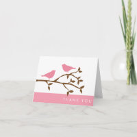 Tarjetas de agradecimiento de pájaros de amor rosa