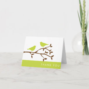 Tarjetas de agradecimiento de pájaros de amor verd