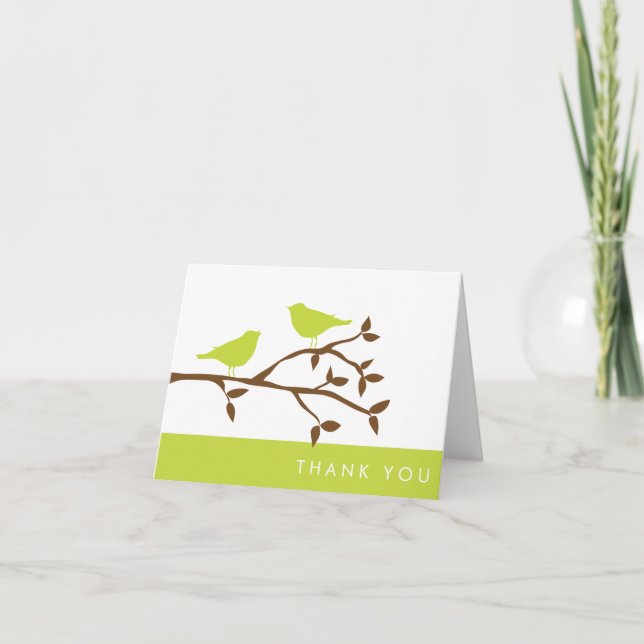 Tarjetas de agradecimiento de pájaros de amor verd (Anverso)