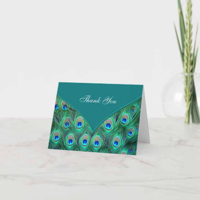 Tarjetas de agradecimiento de pavo real azul turqu (Anverso)