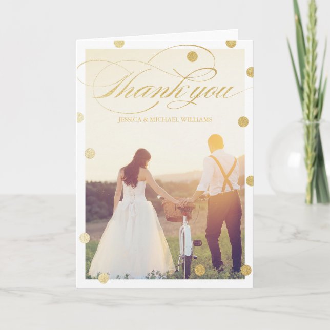 Tarjetas de agradecimiento de Purpurina Gold| Boda (Anverso)