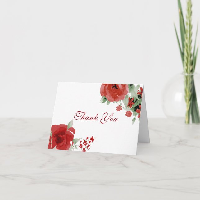 Tarjetas de agradecimiento de rosa acuarela roja r (Anverso)