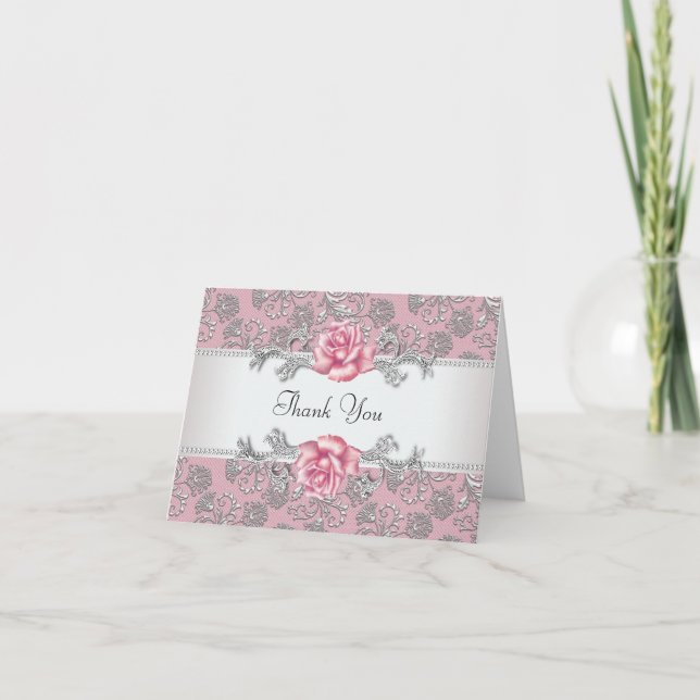 Tarjetas de agradecimiento de Rosa Damask Rosa Pla (Anverso)