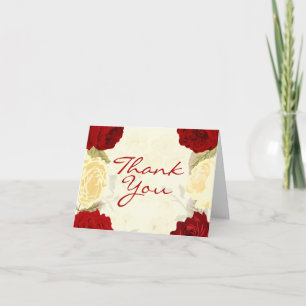 Tarjetas de agradecimiento de rosas rojas y marfil