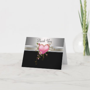 Tarjetas de agradecimiento de rosas rosadas corazó
