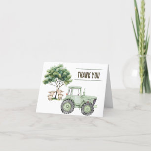 Tarjetas de agradecimiento de tractor verde acuare