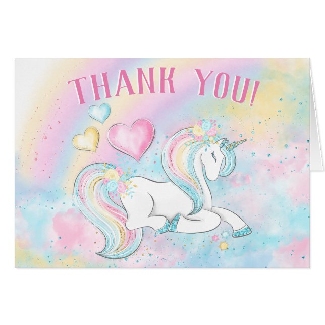 Tarjetas de agradecimiento de unicornio pastel (Anverso (Horizontal))