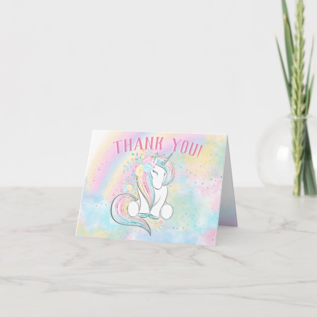 Tarjetas de agradecimiento de unicornio pastel dul (Anverso)