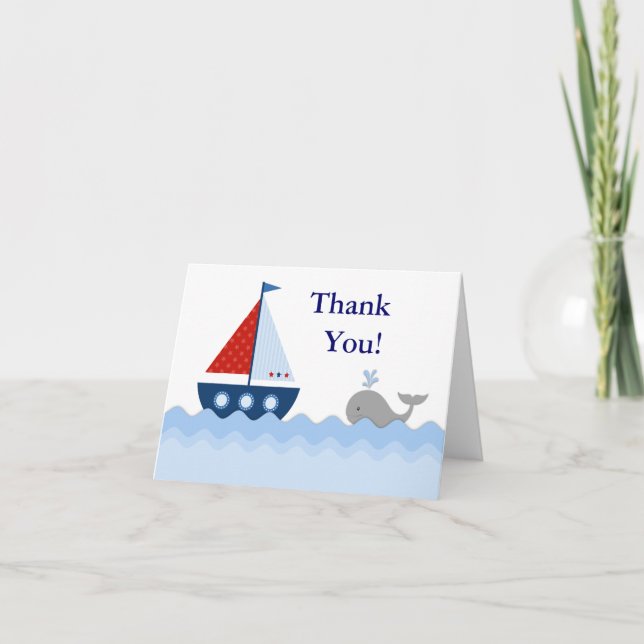 Tarjetas de agradecimiento de velero rojo blanco y (Anverso)