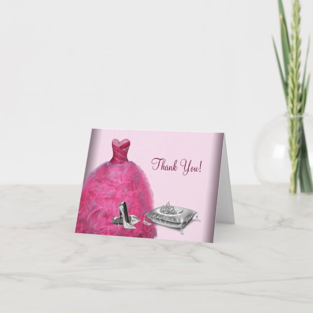 Tarjetas de agradecimiento de vestido de bola rosa (Anverso)