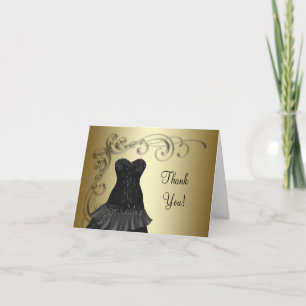 Tarjetas de agradecimiento de vestido negro oro ne