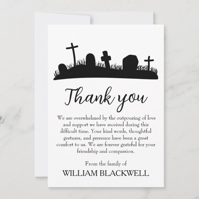 tarjetas de agradecimiento del funeral en blanco y (Anverso)