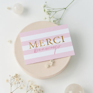 Tarjetas de agradecimiento dobladas Merci con raya