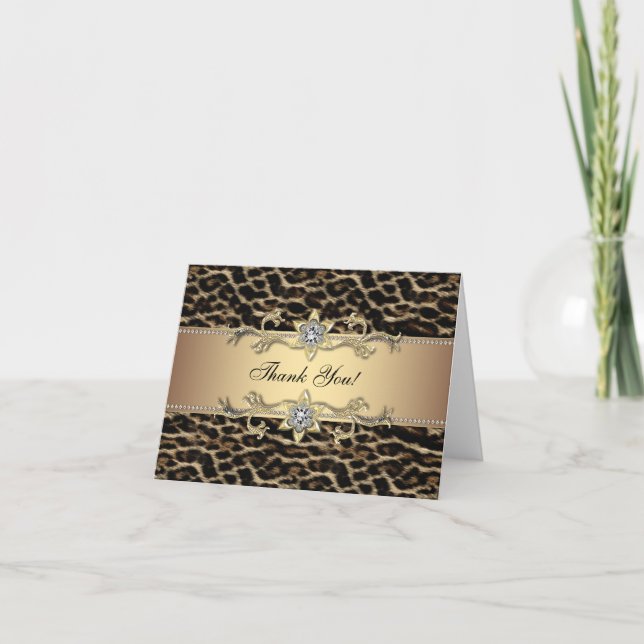 Tarjetas de agradecimiento Elegante Leopardo Dorad (Anverso)