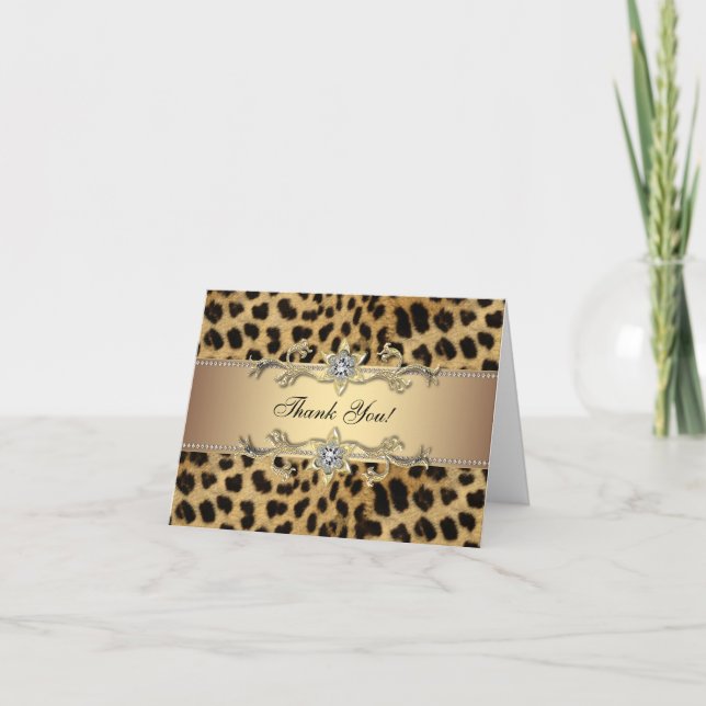 Tarjetas de agradecimiento Elegante Leopardo Dorad (Anverso)