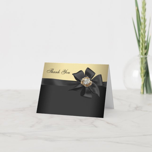Tarjetas de agradecimiento elegantes de negro y do (Anverso)