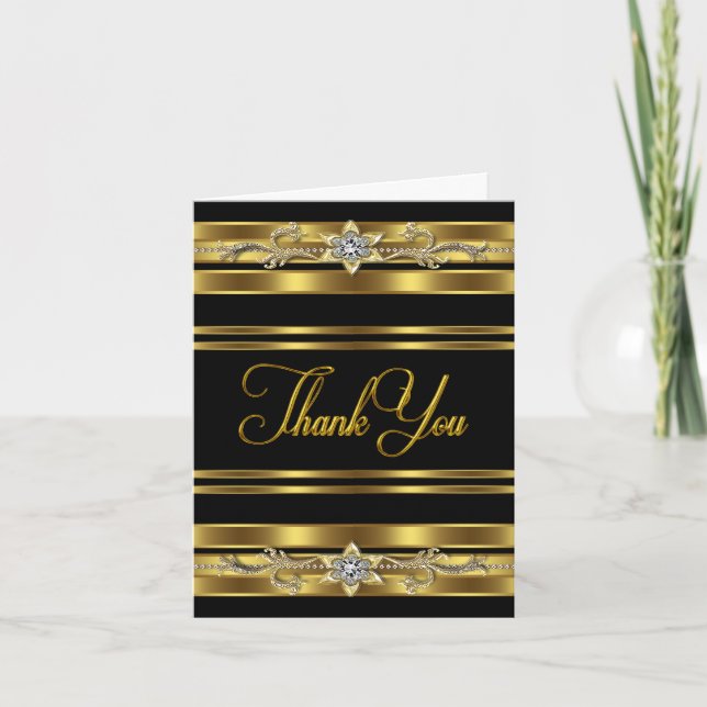 Tarjetas de agradecimiento elegantes de negro y do (Anverso)