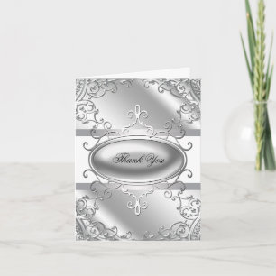 Tarjetas de agradecimiento elegantes de plata y bl