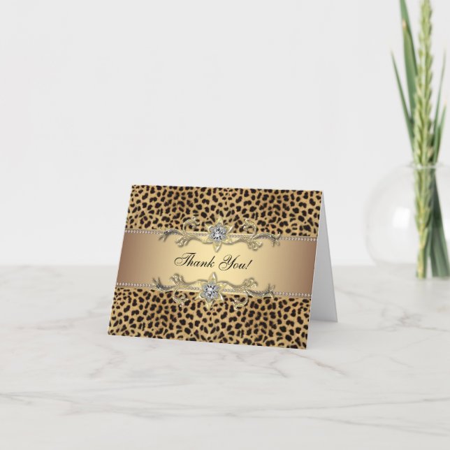 Tarjetas de agradecimiento Elegantes Leopardo de O (Anverso)