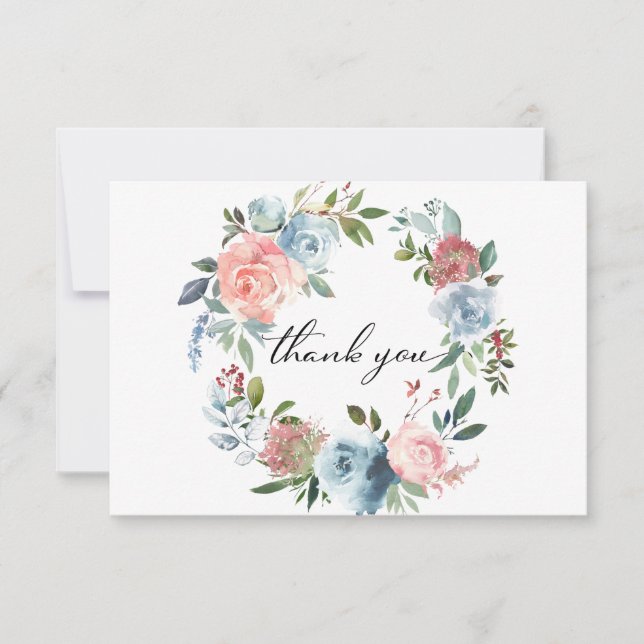 Tarjetas de agradecimiento florales azul polvorien (Anverso)
