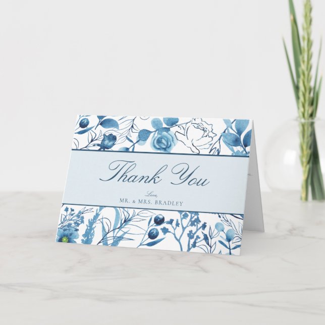 Tarjetas de agradecimiento florales azules (Anverso)