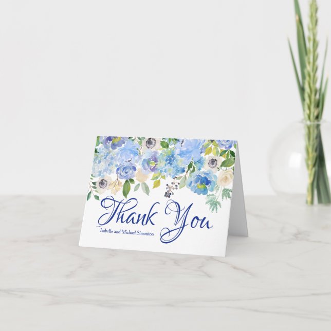 Tarjetas de agradecimiento florales azules persona (Anverso)