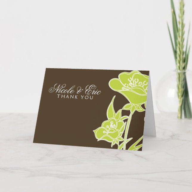 Tarjetas de agradecimiento florales chartreuse y m (Anverso)