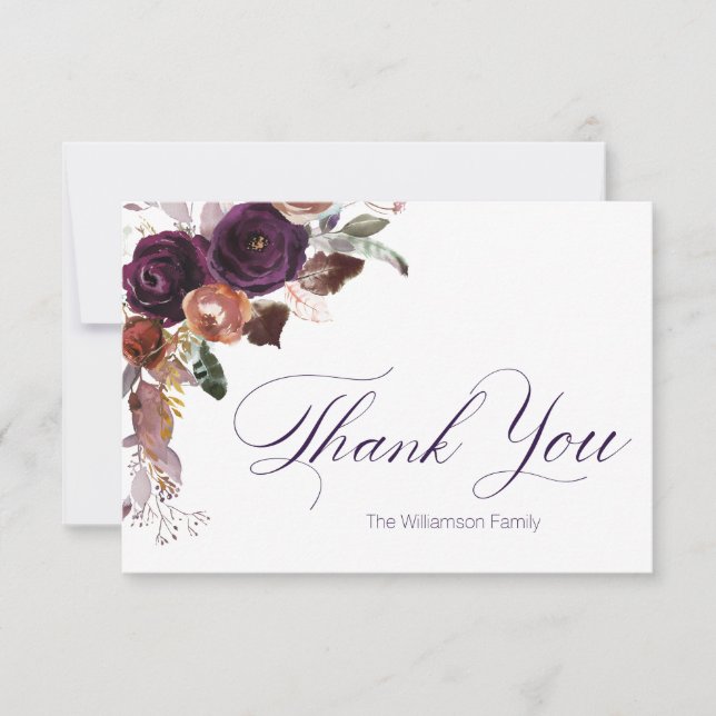 Tarjetas de agradecimiento florales de oro y borgo (Anverso)