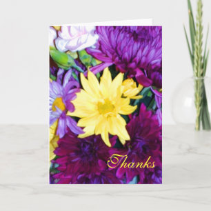 Tarjetas de agradecimiento florales púrpura y amar