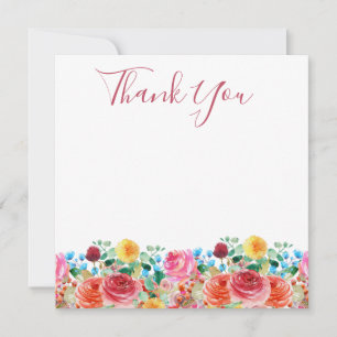 Tarjetas de agradecimiento florales rosa rojo azul