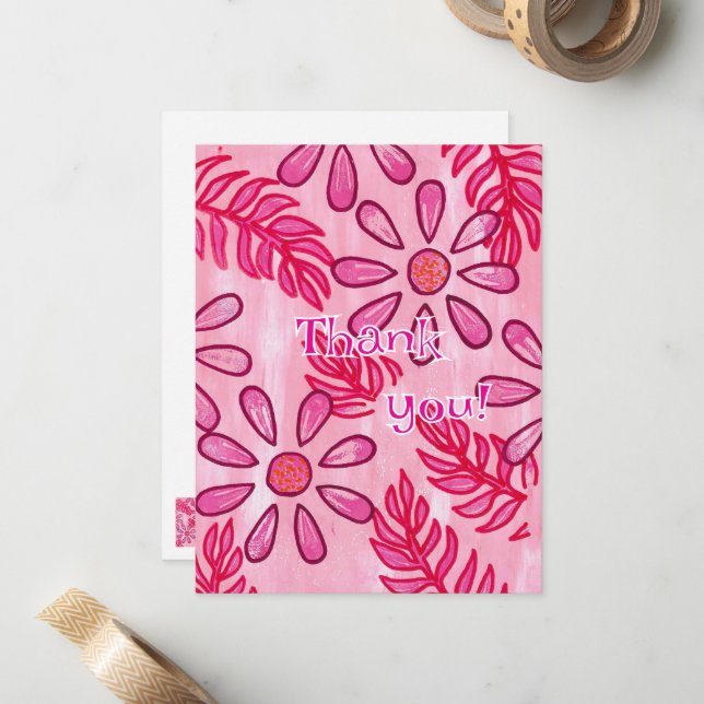 Tarjetas de agradecimiento florales rosadas, plant (Anverso/Reverso In Situ)