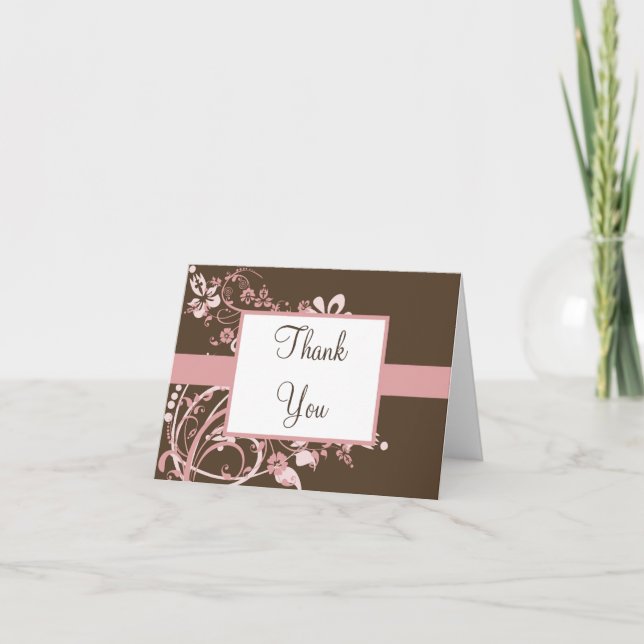 Tarjetas de agradecimiento florales rosadas y marr (Anverso)