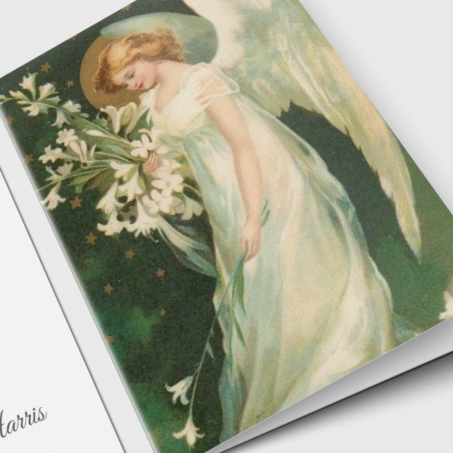 Tarjetas de agradecimiento funerales | Ángel de co (Vintage Angel Sympathy Memorial Photo Funeral Thank You Card)
