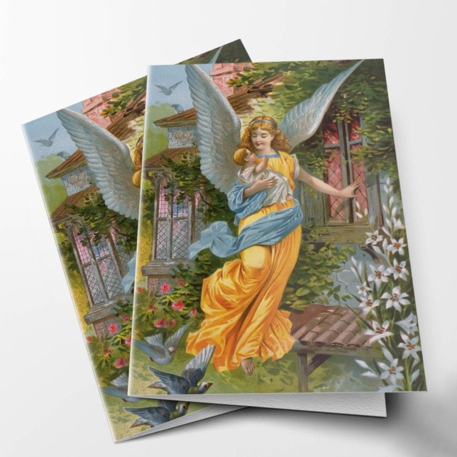 Tarjetas de agradecimiento funerales | Ángel Queri (Guardian Angel Condolence Sympathy Catholic Religious Funeral Thank You Card)