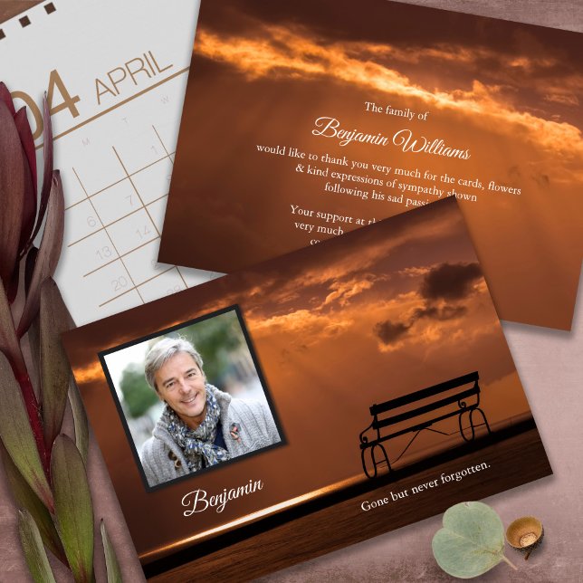 Tarjetas de agradecimiento funerales | Atardecer c (funeral thank you cards, bereavement, elegant, simple, celebration of life, sympathy card)