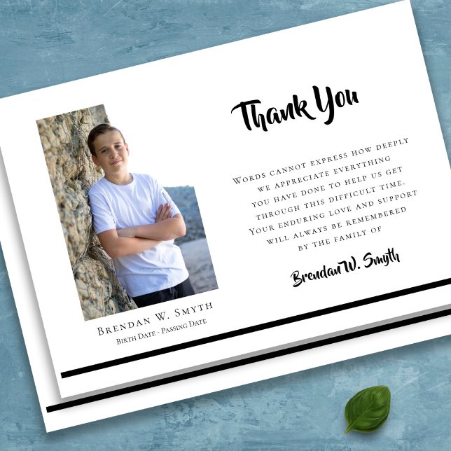 Tarjetas de agradecimiento funerales | Estilo mode (Modern Bereavement Photo Sympathy Funeral Thank You Card)
