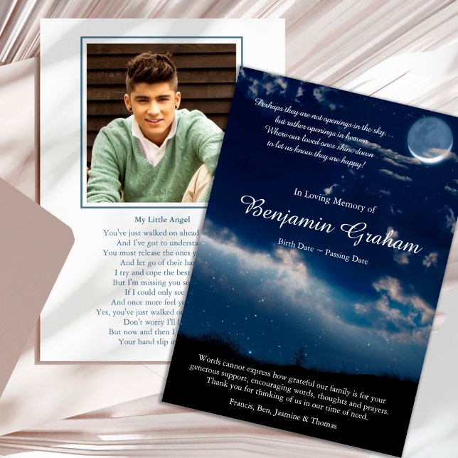 Tarjetas de agradecimiento funerales | Estrellas c (Heavenly Stars Bereavement Sympathy Celebration of Life Funeral Thank You Card)