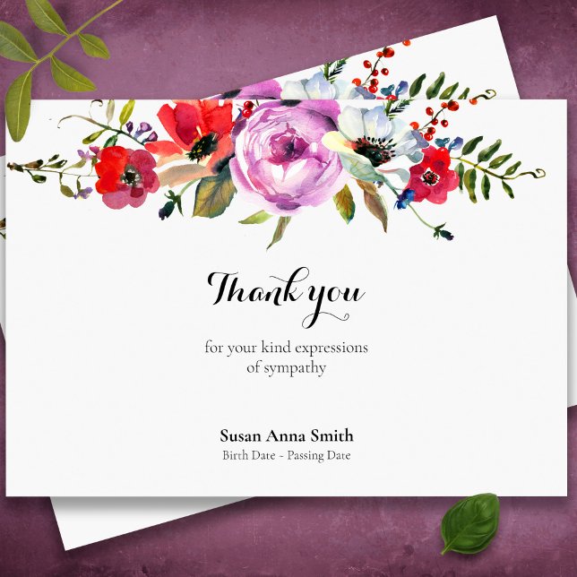 Tarjetas de agradecimiento funerales | Floraciones (Forest Florals Bereavement Sympathy Memorial Funeral thank You Card)