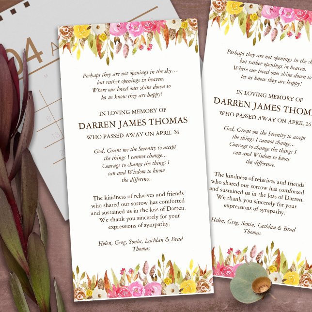 Tarjetas de agradecimiento funerales | Florales el (funeral thank you cards, bereavement, elegant, simple, celebration of life, sympathy card)